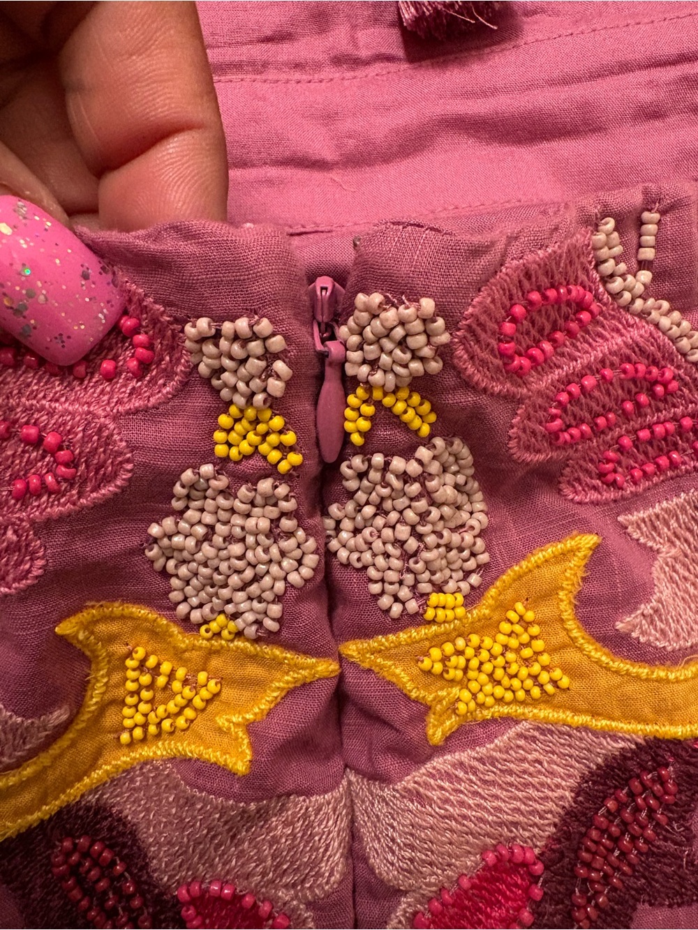 Anthropologie Maeve Pink Floral Embroidered Beaded Cutout Mini Dress Womens 10 - Picture 13 of 16